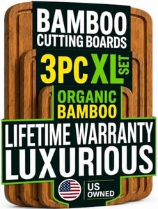 Organic Bamboo Cutting Board Set with Lifetime Replacements - 3pc Non Toxic Wood Chopping Board for Charcuterie, Meat, Vegetables and Fruits - Ideal Kitchen Gifts for Home Chefs