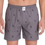 U.S. POLO ASSN. Men Signature Logo Pure Cotton I021 Boxers Shorts- Pack Of 1 (Grey Large)