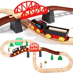 Asweets Wooden Train Set for Toddler,40 Piece with Train Track Electric Operated Fits Thomas,Brio,Melissa and Doug Magnet Battery Train Toy for 3 4 5 Years Old Boys