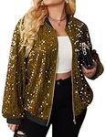 IN'VOLAND Womens Sequin Jacket Plus Size Sparkle Long Sleeve Jackets Front Zip Loose Casual Blazer Bomber Jacket
