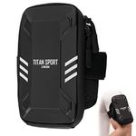 TITAN SPORT Running Armband Mobile Phone Holder, Water Resistant Universal Exercise Double Pocket Pouch Strap Case Bag For Adult Women & Men, Fits All Devices Up To 6.7”, iPhone SE/X/5/6/7/8/11/12/13