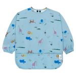 Yum Yum's Baby Coverall Silicone Weaning Bib - Waterproof & Easy Clean - Comfortable Fit - Long Sleeve Bibs for Baby Essentials 6-12 Months - Multi-Functional Toddler Apron - Safari Animals in Blue