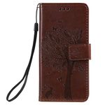 Galaxy A10E Case,A10E Wallet Case,[Cat and Tree Embossed] Leather Wallet Flip Protective Case Cover with Card Holder and Stand for Samsung Galaxy A10E Case 2019 (Coffee)