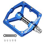 ROCKBROS Mountain Bike Pedals Flat Bicycle Pedals 9/16 Lightweight Road Bike Pedals Carbon Fiber Sealed Bearing Flat Pedals for MTB Blue