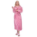 KEMUSI Hooded Pink Embossed Herringbone Women's Soft Spa Long Kimono Bathrobe,Comfy Full Length Warm Nightdress(L)