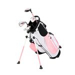 KVV Junior Complete Golf Club Set for Kids/Children Right Hand, 5-7 Years Old 4-Piece Set Includes 4# Hybrid, 7# & 9# Irons, Putter, Head Cover and Portable Golf Stand Bag(Pink 5-7)