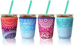 Patelai 4 Pieces Reusable Iced Coffee Sleeve Cup Insulator for Cold Drinks Beverages and Holder for Most Coffee(16-20 oz Small)