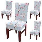 BRIDA ® Polyester Stretchable Floral Printed Dining Elastic Chair Covers Protector (Sky Blue Flowers) Set of 4