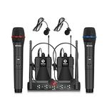 D Debra Pro UHF 4 Channel Wireless Microphone System with Cordless Handheld Lavalier Headset Mics, Metal Receiver, Ideal for Karaoke Church Party (2 Handheld & 2 Bodypack)