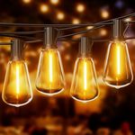 OHLUX Bistro String Lights Outdoor, 50FT Deck Lights with 17 Shatterproof ST38 Vintage Edison Bulbs, 2200K Warm Dimmable Connectable LED Light String for Outside Porch Yard Gazebos Balcony Garden