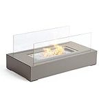 VonHaus Tabletop Fireplace – Bioethanol Fireplace – Bio Ethanol Table Top Fire, Table Top Heater for Outdoor & Indoor – Portable, 70 Min Burn Time, Windproof Glass, Rectangle Shape – Hammer Stone Grey