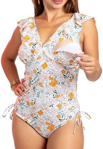 Evamom Nursing Swimsuit with Hidden Clip, Feminine Breastfeeding Swimsuit for Mom, Tummy Control Postpartum Bathing Suit (US, Alpha, Large, Regular, Regular, Multicolor)