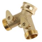 DRELD 3/4" Tap Y Splitter, Brass Tap Manifold 2 Way Garden Hose Connector Adapter with Valves and Rubbers for Outdoor, Garden, Courtyard, Lawn, Kitchen, Bathroom Standard Faucet (3/4 Y Tap)