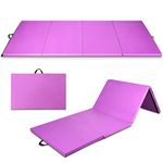 Giantex 4'x8'x2 Gymnastics Mat, Folding Anti-Tear Gymnastics Panel Mats w/Carrying Handles, Hook and Loop Fastener, Lightweight Tumbling Mat, Folding Gymnastics Mats for Fitness, Exercise (Purple)