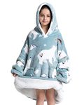 Kids Oversized Blanket Hoodie with Big Front Pockets, Flannel and Cotton Wool Warm Cozy Hug Boy Girl, Fuzzy Fleece Wearable Sweatshirt Blankets for Teenagers 7-12Years Polar Bear