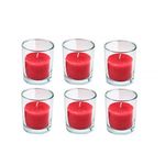 DELHI CANDLES Unscented Shots Glass Candle Pack of 6 Units Multicolor Decoration for Home Burn Time - 15-16 Hours Each (Red - 6)