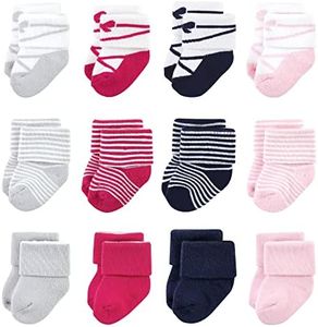 Luvable Friends Unisex Baby Newborn and Baby Terry Socks, Stripe Ballet 12-pack, 0-6 Months