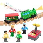 Battery Operated Train Set for Wooden Train Track,Electric Magnetic Locomotive Train Set Remote Control Train Vehicles Toy with Figures for Toddlers