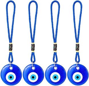 WEBEEDY 4Pcs Blue Evil Eye Glass Hanging Pendant Car Charm Ornament Evil Eye Decor Turkish Greek Amulet Car Accessories Evil Eye Charm for Good Luck Protection Wedding Party Christmas Favors Gift