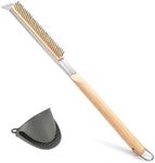 21 Inch Pizza Oven Brush Outdoor Portable Pizza Stone Brush with Scraper Silicone Clip Wood Handle & Brass Bristles Easy to Use Pizza Oven Accessories