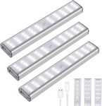 Motion Sensor Closet Lights Rechargeable 3 Pack, 20 LED Wireless Under Cabinet Lighting Battery Operated, Indoor Stick on Magnetic Step Night Light for Wardrobe Cupboard Drawer Kitchen Stairs