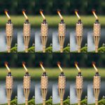 150cm Bamboo Tiki Torches Pack of 12. Extra Tall 150cm Bamboo Torches with Large 500ml lamp Oil Canister. Outdoor Lighting, Ideal for Outdoor Parties and Events, and Keep pests & Bugs at Bay!