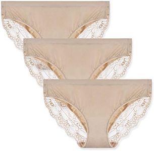 LIQQY Women's 3 Pack Comfortable No Ride up Lace Trim Bikini Panty Underwear (Small, Nude)