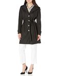 Calvin Klein Women's Single Breasted Belted Rain Jacket with Removable Hood, Single Breasted Black, Small