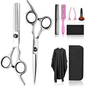 Hair Cutting Scissors Thinning Shears Set, Fcysy Professional 10 Pcs Sharp Barber Hair Cutting Kit Haircut Scissors Hairdressing Shears with Hair Sheers Accessories in Leather Case for Women Men Pet