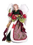 Elegant Rosy Red Holly Gown Angel 16 inch Decorative Tree Topper