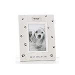 Shudehill Giftware Portrait 4x6 White Photo Frame - Cute Pawprints Design - Best Dog Ever - Rustic Wood Finish