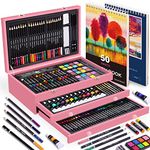 175 Piece Deluxe Art Set with 2 Drawing Pads, Acrylic Paints,Crayons,Colored Pencils,Paint Set in Wooden Case,Professional Art Kit,Art Supplies for Adults,Teens and Artist,Paint Supplies, Pink