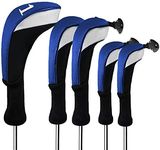 FINGER TEN Golf Club Head Covers Woods Driver Fairway Hybrid 3/4/5 Set, Headcovers Men 1 3 5 7 X Interchangeable Number Tag, Fit All Wood Clubs (5 Pack-Blue(1D+2F+2H))