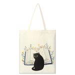 Radsocken Cat Tote Bag Canvas Tote Bag for Women Reusable Shopping Bag with Pocket Black Cat Washable Foldable Canvas Grocery Bag Teacher Gifts for Friends Women Girls