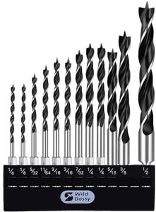 Brad Point Drill Bit Set 12Pcs (1/8" - 1/2") Hex Drill Bit Set with Double Flutes Design for Hardwood, Plywood, Plastic Round Holes in All Types of Wood