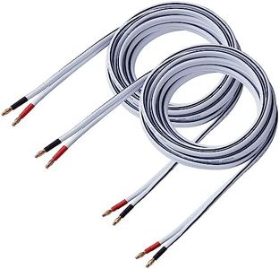 HANNLINTE 14 AWG HD Premium Soft Touch HiFi Speaker Cable with Banana Plugs (2 Pack, 6 Feet) 14 Gauge Banana Wire for Bi-Wire Bi-Amp HiFi Surround Sound Oxygen-Free Copper - White