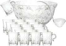 Party Essentials Patterned Plastic 8 oz. Swirled Coffee/Tea/Party Cups with Handle, 20-Count+1 Punch Bowl(12 Qt.)+1 Ladle, Clear