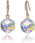 Austrian Crystal Cube Drop Dangle Earrings for Women 14K Gold Plated Hypoallergenic Jewelry, Metal Crystal, crystal