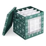 Navaris Christmas Bauble Storage Box - X-Mas Tree Decorations Storage Container with Festive Design - For 64 Baubles and Ornaments - Green