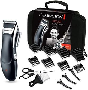 Remington Máquina de Cortar Pelo Stylist, Cortapelos con Cable e Inalámbrico, Cuchillas de Cerámica Avanzada, 8 Peines, 40 min Autonomía, Palanca Selección Longitud, Maletín y 5 Accesorios - HC363C