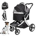 Betsocci Pet Stroller for dogs and cats zipperless with cat storage basket one-hand folding device dog stroller