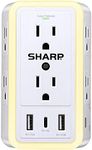 Sharp USB Wall Charger, Surge Protector, Outlet Extender with 6 Wide Spaced Outlets, Fast Charge, 2 USB-A and 1 USB Type-C, Smart AutoSense Nightlight, White