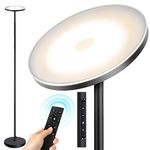 OUTON Floor Lamp Modern, LED Torchiere Lamp 30W 3000LM, Tall Standing Lamp with 4 Color Temperatures, Stepless Dimmable, Remote and Touch Control, 1 Hour Timer for Living Room Bedroom, Black