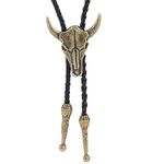 COOLLA Bolo tie- Handmade Bull Western Cowboy Black Vintage Turquoise Pendant for Women,Men (Bronze)