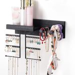 Kadolina Hanging Jewelry Organizer, Wall Mount Jewelry Organizer with Bracelet Holder, Easy Install Free Combination Jewelry Organizer for Necklaces Earrings Bracelet (Black)