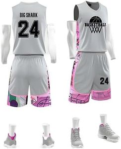 DVGEY Custom Basketball Jerseys Any Name Number Team Logo -Moisture Wicking- Basketball Jerseys for Men Boys Kids Adult in (Grey)-(Sleeveless)