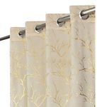 FABDRAPE Heavy Velvet Fabric Luxury Looks Room Darkening Printed Grommet Curtains 7 Feet For Door, Cream, Pack Of 2 Pieces