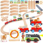 ORBRIUM 41 Pcs Motorized Light and Sound Circus on Railway Train Set Figure 8 Wooden Wood Compatible with Thomas, Brio, Chuggington, Melissa & Doug