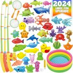 Magnetic Fishing Toys Game Set for Kids | Water Table Bathtub Kiddie Pool Party with Pole Rod Net, Plastic Floating Fish-Toddler Color Ocean Sea Animals Age 3 4 5 6 Year pool