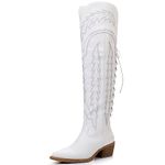 GLOBALWIN Women's Cowboy Western Fashion Over The Knee Thigh High Cowgirl Boots Low Heel, 23yy08 White, 8